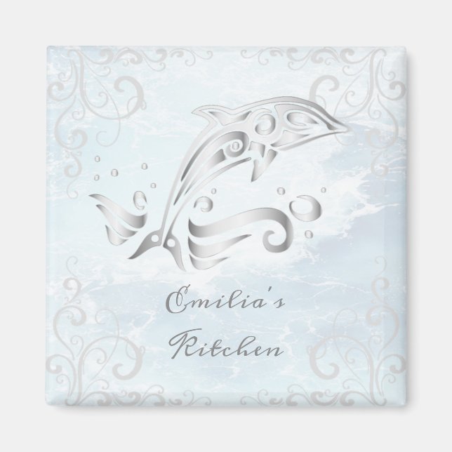 Grey Dolphin Personalised Magnet (Front)