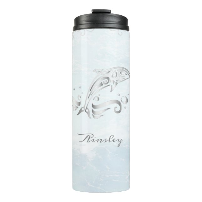 Grey Dolphin Personalised Thermal Tumbler (Front)
