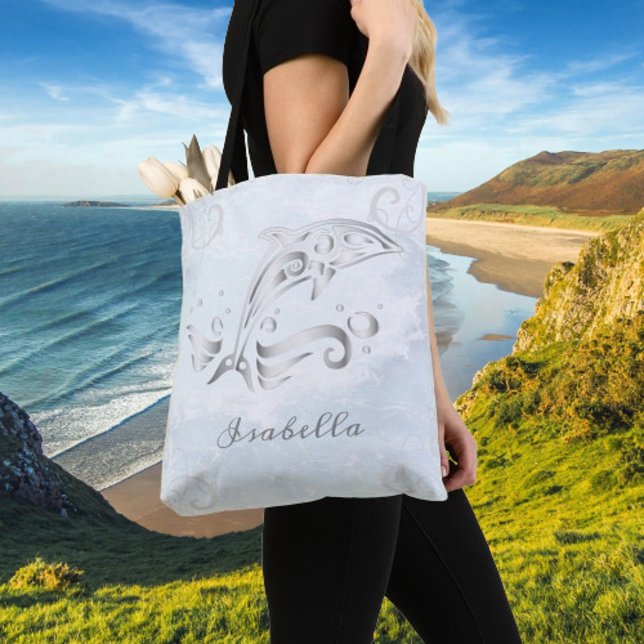 Grey Dolphin Personalised Tote Bag (Gray Dolphin Personalized Tote Bag)