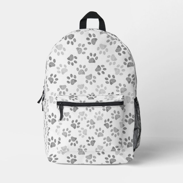 Grey doodle paw prints printed backpack (Front)