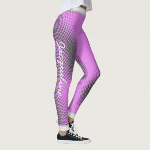 Grey Dot Pattern with Name on PINK Leggings
