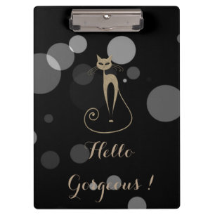 Grey Dots On Black Background,Cat,Hello Gorgeous Clipboard