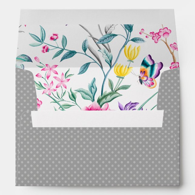 Grey Dotted Pattern | Chinoiserie Floral Liner Envelope (Back (Bottom))