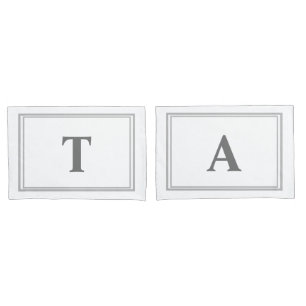 Grey Double Border Monogram Couple Pillow Case