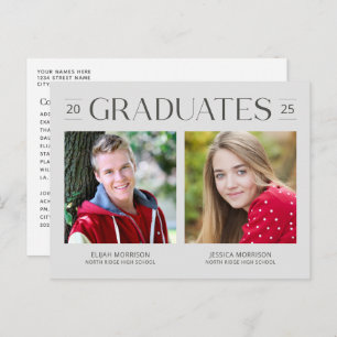 Grey Double Graduation Two Photos Neutral Grad Postcard