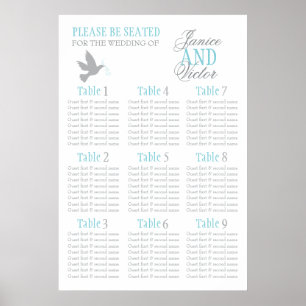 Grey dove aqua blue wedding seating table plan 1-9 poster