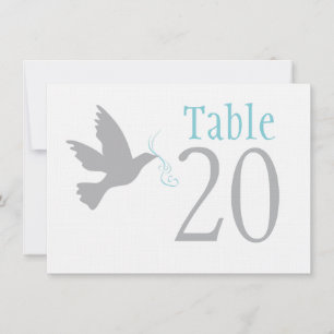 Grey dove with aqua blue wedding table numbers
