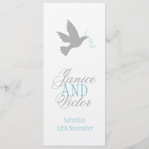 Grey dove with blue wedding dinner menu