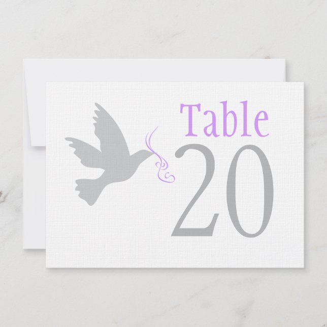 Grey dove with purple wedding table numbers (Front)
