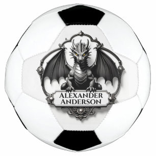 Grey Dragon with Yellow Eyes Personalise Soccer Ball