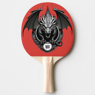 Grey Dragon with Yellow Eyes Ping Pong Paddle