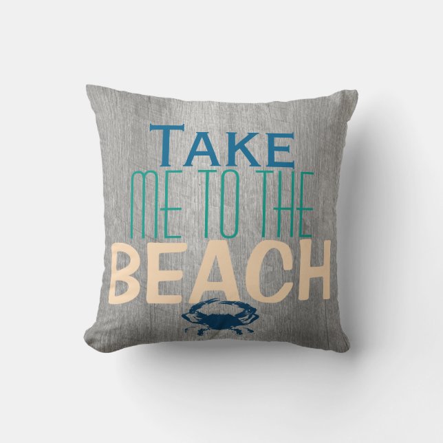 Grey Driftwood Beach Blue Crab Cushion (Front)