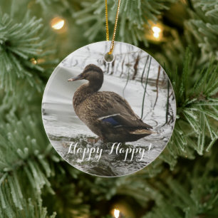 Grey duck on dark the lake ceramic tree decoration