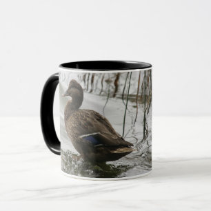 Grey duck on dark the lake mug