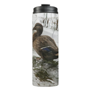 Grey duck on dark the lake thermal tumbler