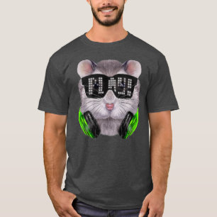 Grey Dwarf Hamster as DJ wearing Sunglass and T-Shirt