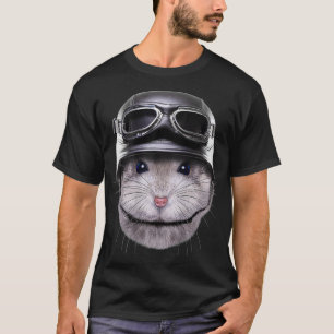 Grey Dwarf Hamster Biker wearing Motorcycle T-Shirt