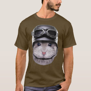 Grey Dwarf Hamster Biker wearing Motorcycle T-Shirt