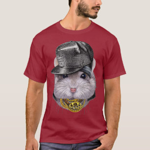 Grey Dwarf Hamster wearing Hip Hop Rapper Cap T-Shirt
