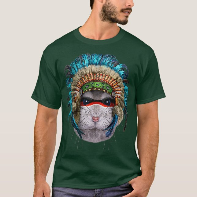 Grey Dwarf Hamster wearing Native American T-Shirt (Front)