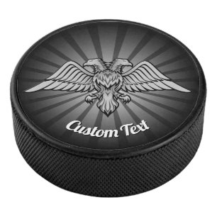 Grey Eagle with two Heads Hockey Puck