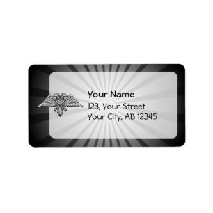 Grey eagle with two heads label