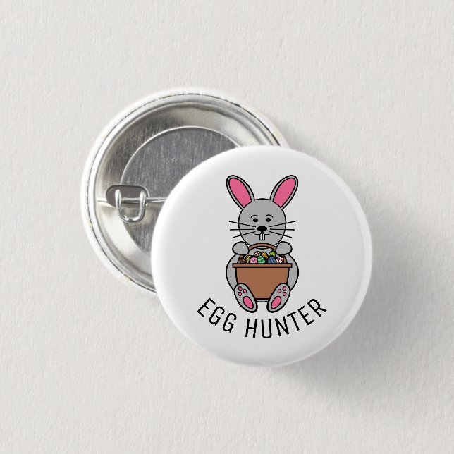 Grey Easter Bunny, Egg Hunter 3 Cm Round Badge (Front & Back)