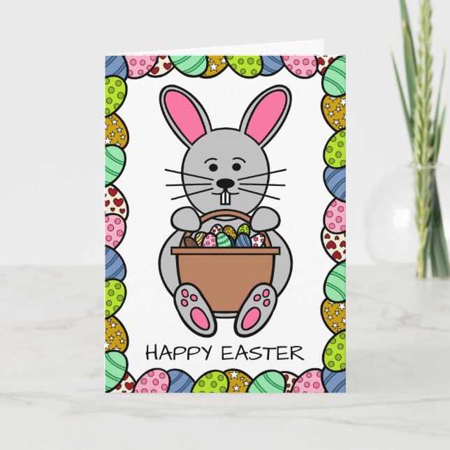 Grey Easter Bunny, Happy Easter Card (Front)