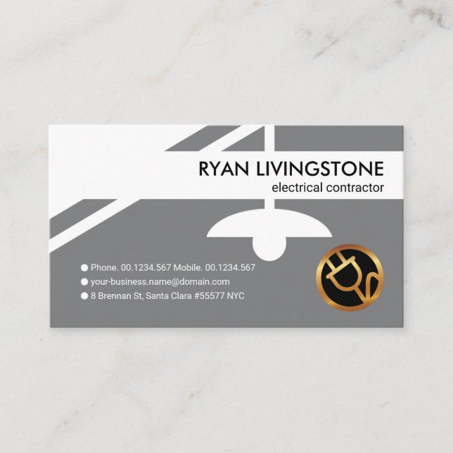 Grey Electrical Light Bulb Switch Electrician Business Card (Front)