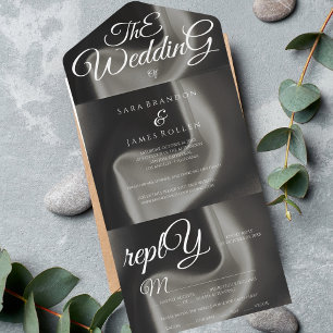 Grey Elegant calligraphy Wedding All In One Invitation