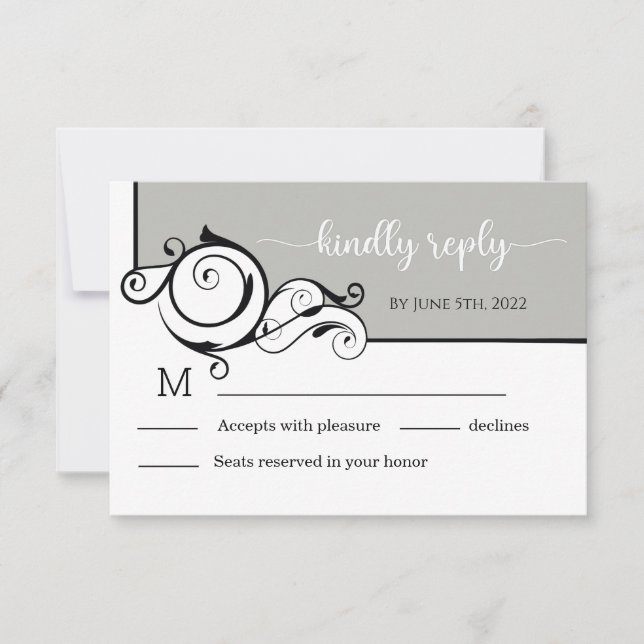 Grey Elegant Calligraphy Wedding RSVP Card (Front)