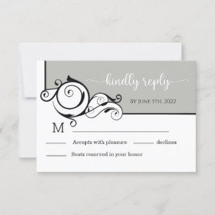 Grey Elegant Calligraphy Wedding RSVP Card