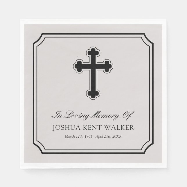 Grey Elegant Cross In Loving Memory Funeral Napkin (Front)
