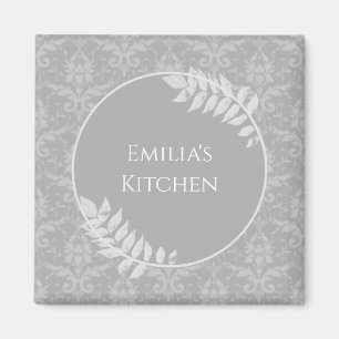 Grey Elegant Damask Magnet