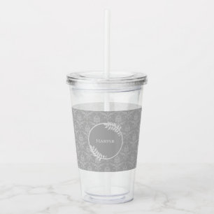 Grey Elegant Damask Personalised Acrylic Tumbler