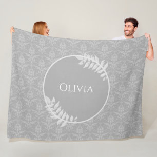 Grey Elegant Damask Personalised Fleece Blanket