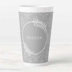 Grey Elegant Damask Personalised Latte Mug