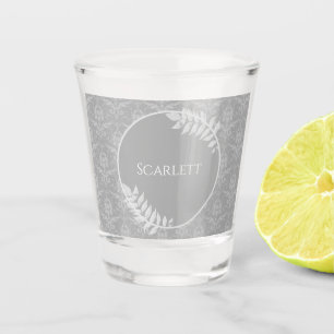 Grey Elegant Damask Personalised Shot Glass