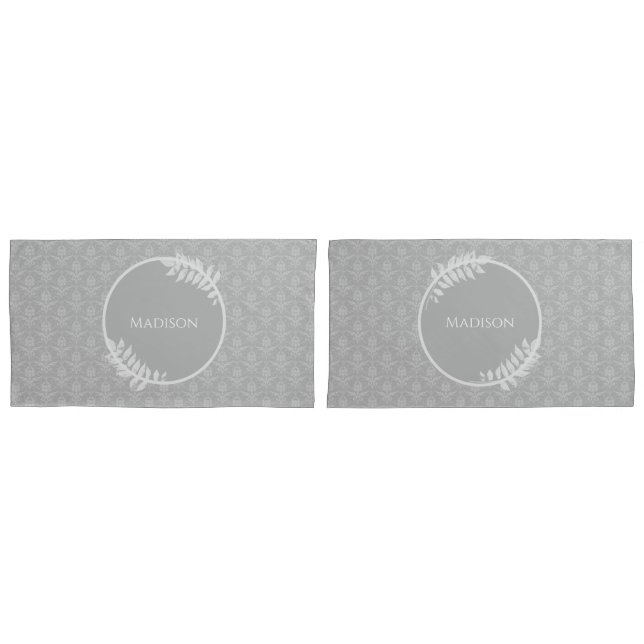 Grey Elegant Damask Pillow Case (Front-Set)
