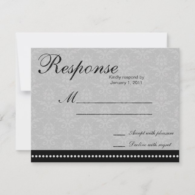 Grey Elegant Damask Wedding Response RSVP (Front)
