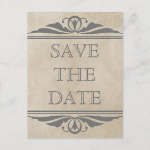 Grey Elegant Deco Save the Date Postcard