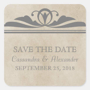 Grey Elegant Deco Save the Date Stickers