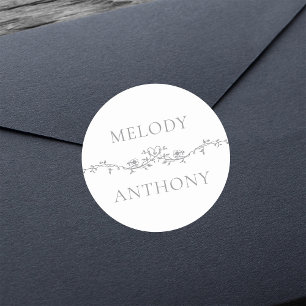 Grey Elegant Floral Border Monograms Classic Round Sticker