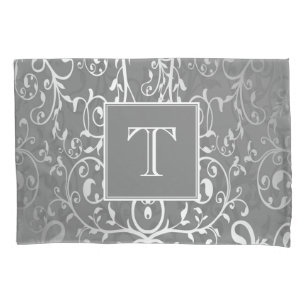 Grey Elegant Flourish Monogram Pillowcase
