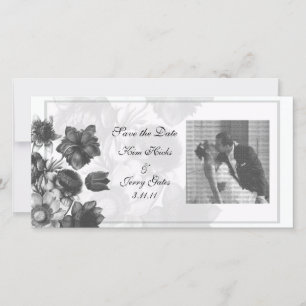 Grey Elegant Flower Wedding Photo Cards