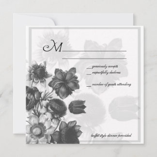 Grey Elegant Flower Wedding RSVP Cards
