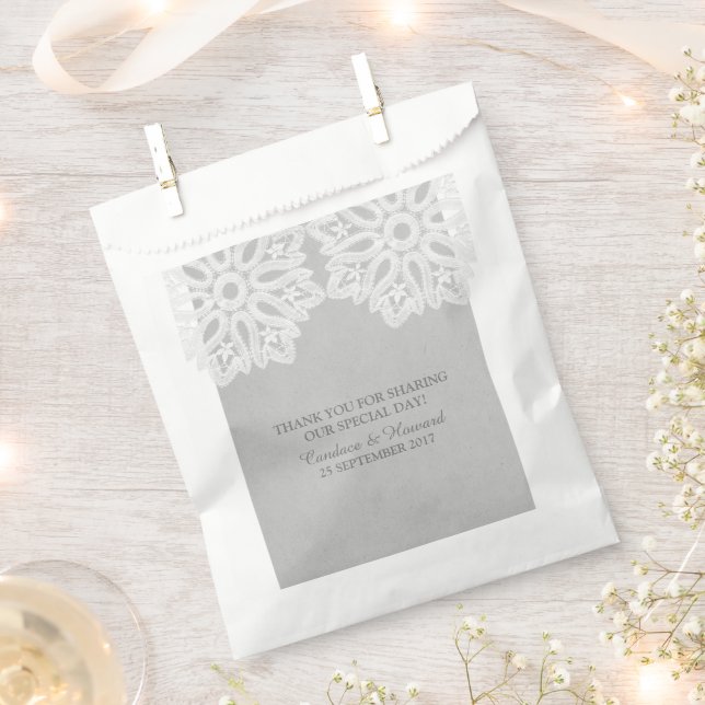 Grey Elegant Lace Favour Bags (Clipped)
