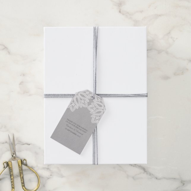 Grey Elegant Lace Gift Tags (With Twine)