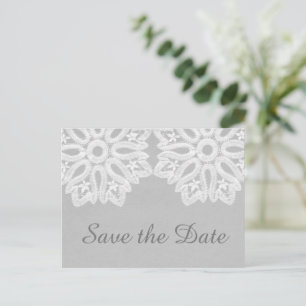 Grey Elegant Lace Save the Date Postcard