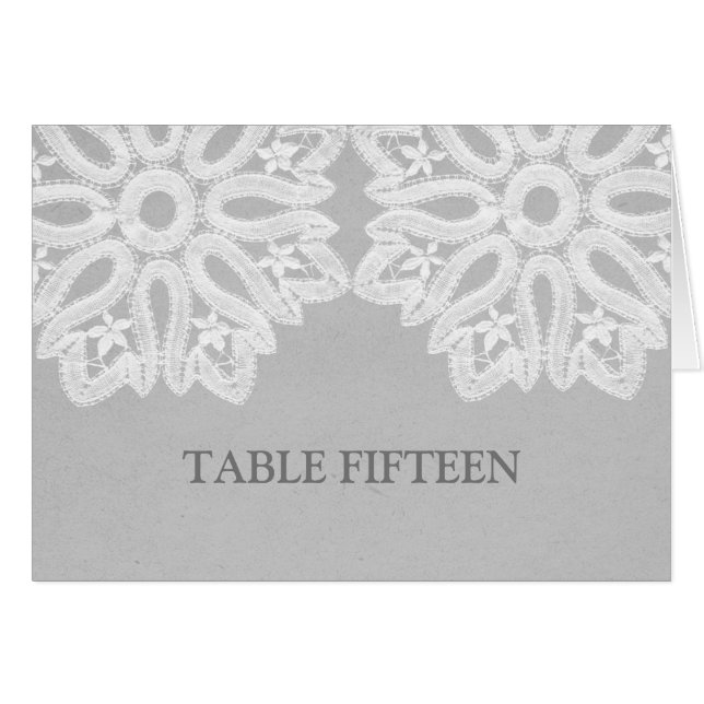 Grey Elegant Lace Table Number Card (Front Horizontal)